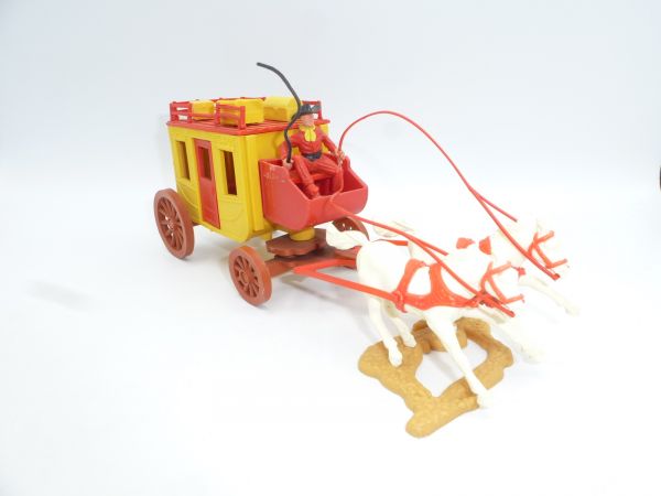 Timpo Toys Postkutsche, rot/gelb, Pferde weiß mit roten Zügeln