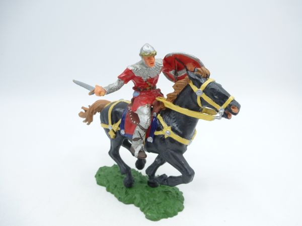 Elastolin 7 cm Norman on horseback with sword, No. 8856, red