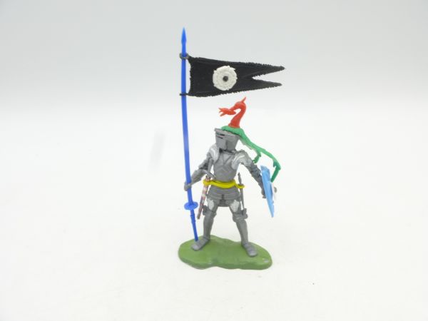 Britains Swoppets Knight standing with flag + shield - brand new