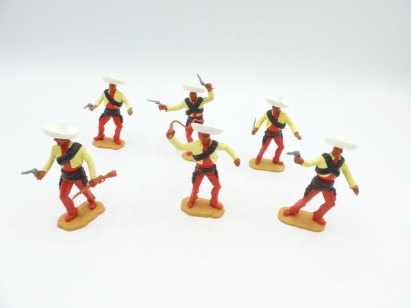 Timpo Toys Great set of Mexicans (6 figures), light yellow/red, red legs