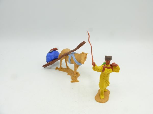 Timpo Toys Trapper mit Travois - seltenes hellblaues Zaumzeug, s. Fotos