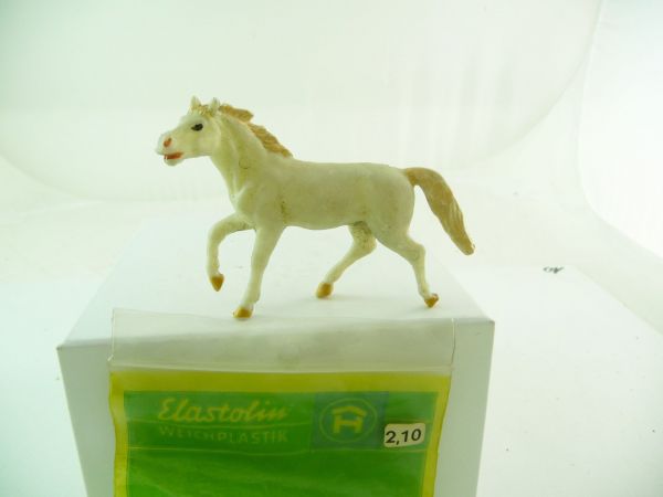 Elastolin soft plast. White trotting horse - orig. packing with original price label
