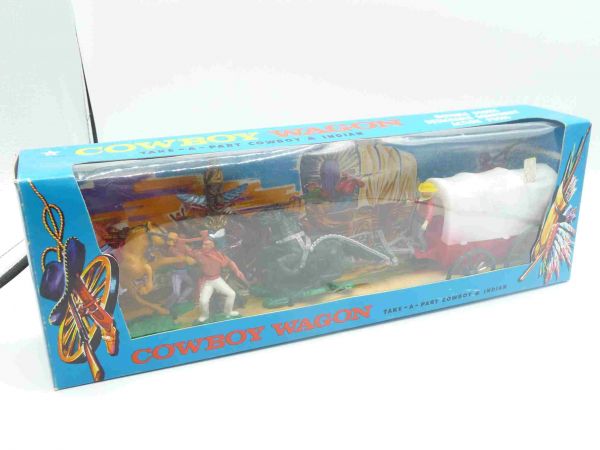 Cowboy Wagon: covered wagon with 4 figures + torture pole in blister box