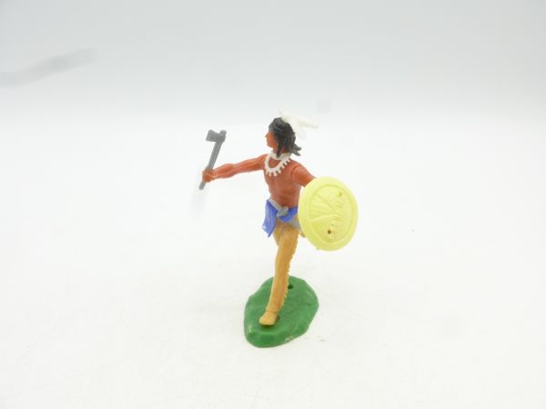 Elastolin 5,4 cm Indianer laufend mit Tomahawk (+ weitere Waffe im Gurt)