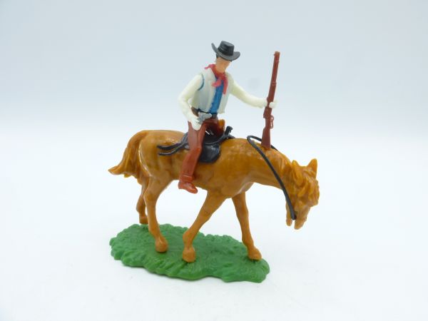 Elastolin 5,4 cm Cowboy riding with rifle + pistol - rare horse