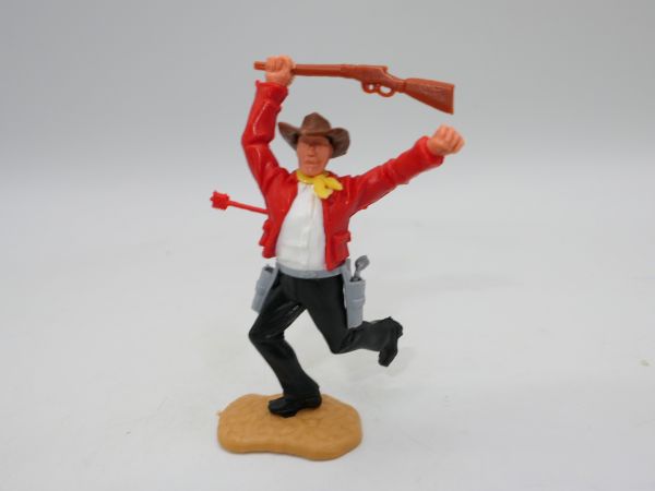 Timpo Toys Cowboy 3. Version laufend, von Pfeil getroffen, rote Jacke