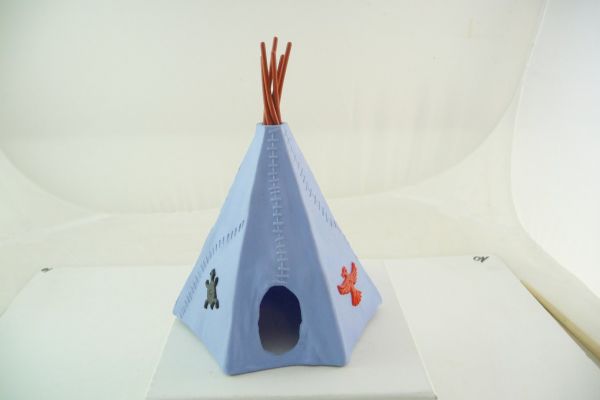 Timpo Toys Indian tipi 2-part, light-blue with black tortoise, red eagle