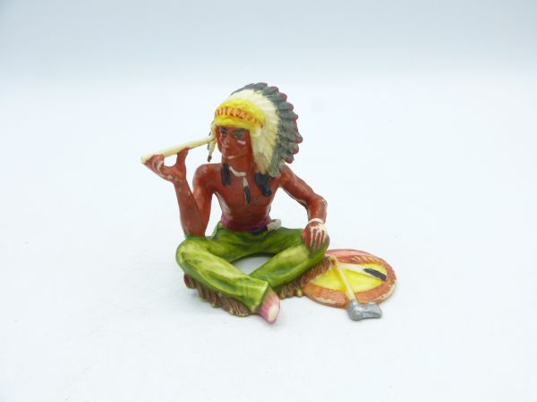 Elastolin 7 cm (damaged) Chief sitting with pipe of peace, painting 2