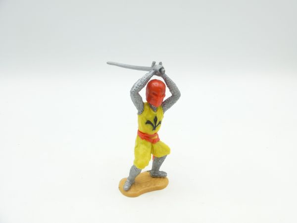 Timpo Toys Mittelalterritter gelb/rot, beidhändig über Kopf schlagend