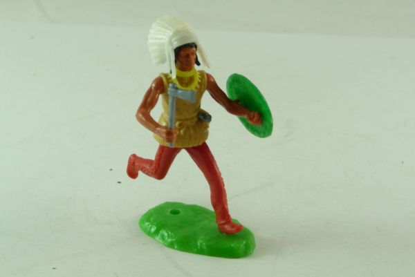 Elastolin Indianer laufend mit 2 Waffen und Schild