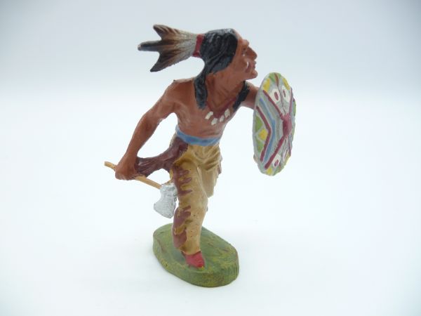 Elastolin Composition Indian going ahead with tomahawk + shield - great figure, top condition
