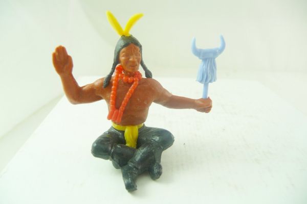 Timpo Toys Indianer 3. Version sitzend mit Stammeszeichen (hellblau)