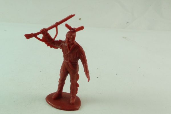 Domplast Indian, holding up rifle, dark-red - rare (7 instead of 6 cm!)