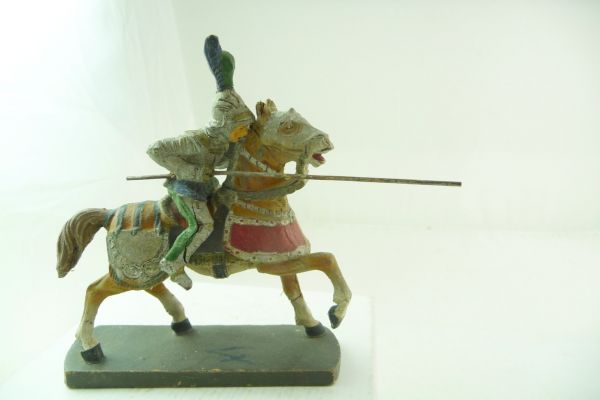 Elastolin Composition Knight on horseback with lance - condition see photos