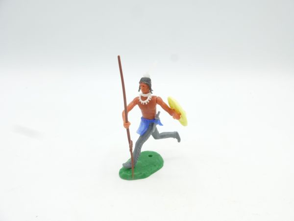 Elastolin 5,4 cm Indianer laufend mit Speer + seltenem hellgelben Schild