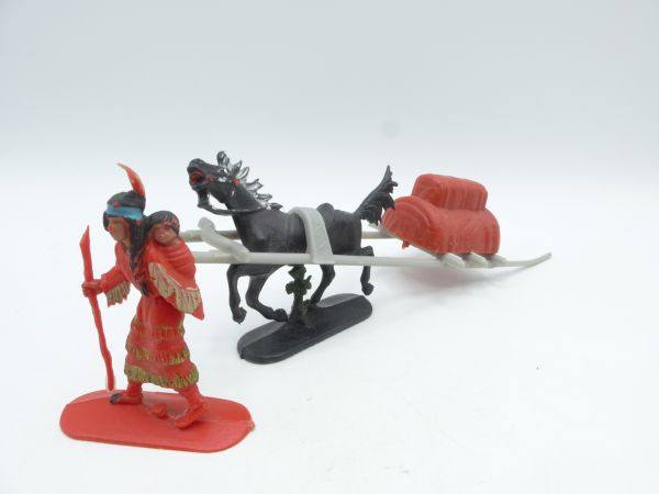 W. Germany / Jean Travois, Pferd mit Ladung und Squaw mit Kind (rot)