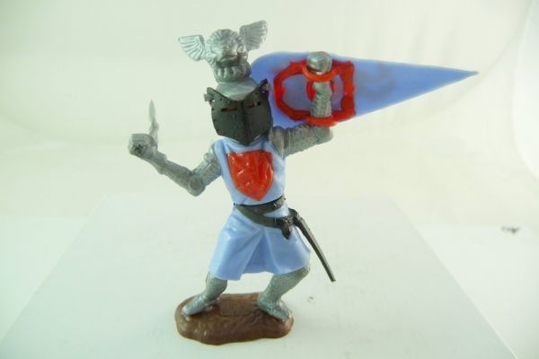 Timpo Toys Visor knight standing light-blue/red with battleaxe - shield loops ok