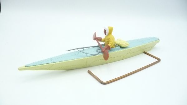 Timpo Toys Eskimo kayak (yellow-turquoise) with yellow driver + rare yellow skin
