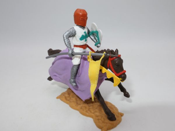 Timpo Toys Mittelalterritter zu Pferd, weiß mit Fahne