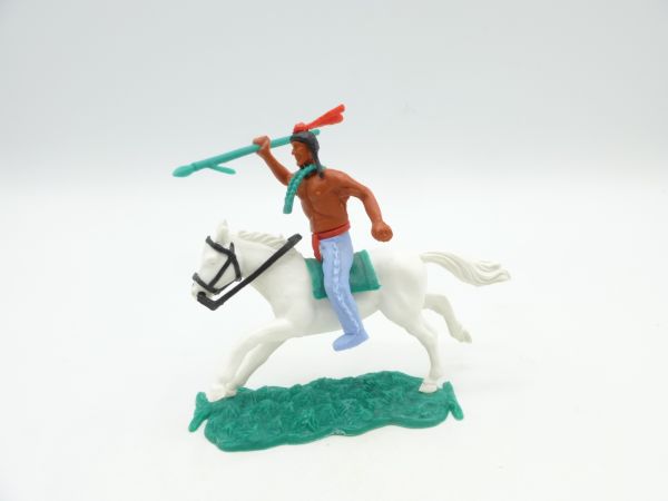Timpo Toys Indian 2nd version riding, throwing spear (thick green spear)