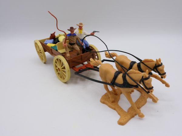 Timpo Toys Flachwagen mit Kutscher, Beifahrer + vielen Gepäckstücken