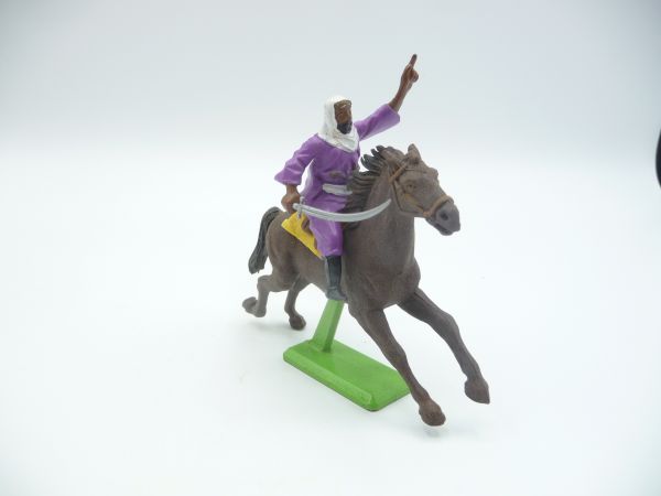 Britains Deetail Arab on horseback, purple/white with sabre, fingers up - top condition