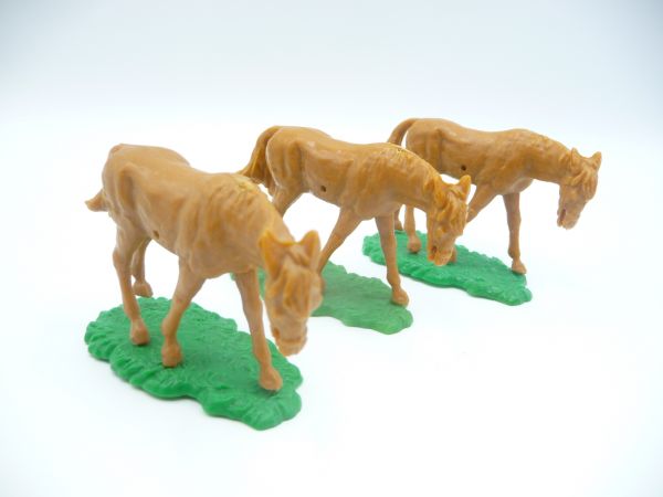 Elastolin 5,4 cm 3 brown horses, walking, bent head - rare