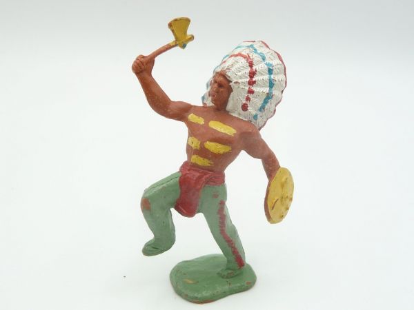 Crescent Toys Indian running with shield + tomahawk - great painting