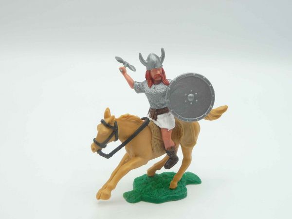 Timpo Toys Viking riding with double battleaxe + silver shield (original)