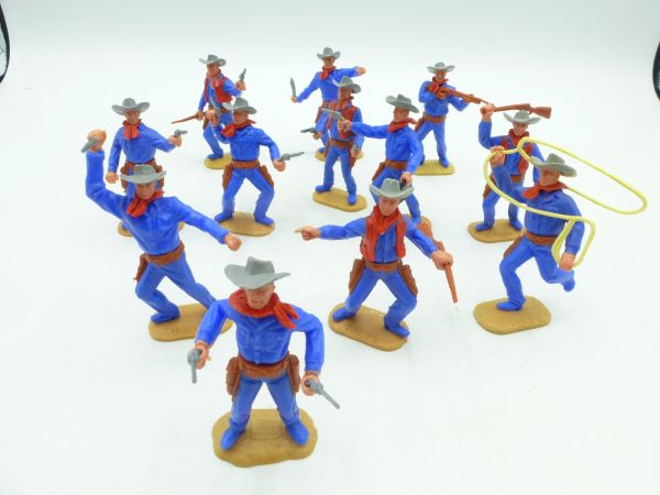 Timpo Toys Large amount of Cowboys 2nd version, medium blue/red