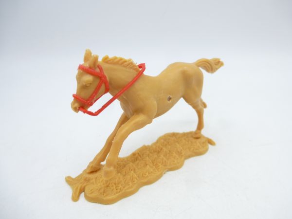 Timpo Toys Pferd hellbraun, langlaufend, mit roten Zügeln