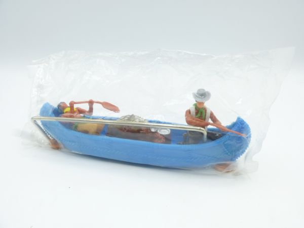Elastolin 5,4 cm Canoe with Indian, Cowboy + cargo - in original bag, brand new