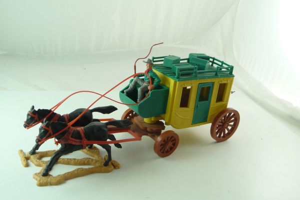 Timpo Toys Extraordinary stagecoach, green/yellow with nice horse-and-cart