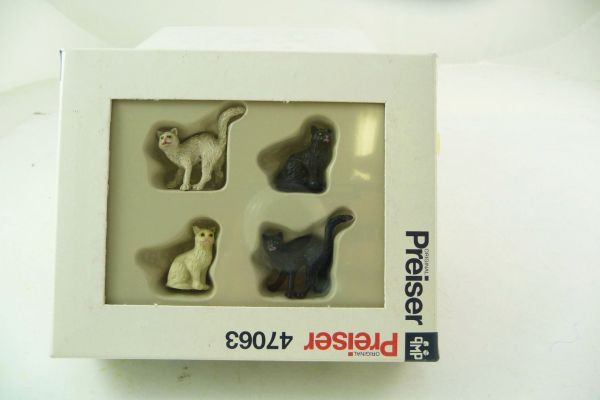 Preiser 4 cats in different colours / postures - orig. packaging