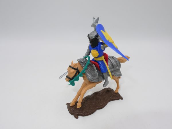 Timpo Toys Visor knight medium blue, riding with armoured blanket