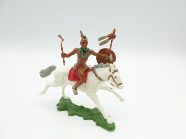 Britains Swoppets Indian riding with tomahawk, spear + shield