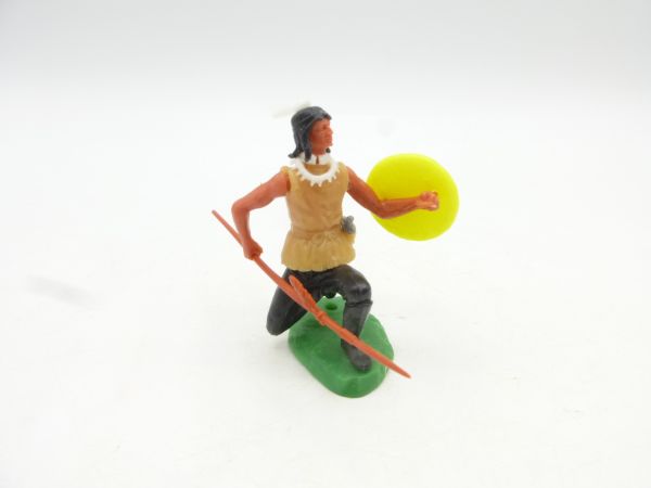 Elastolin 5,4 cm Indianer kniend mit Speer + Schild