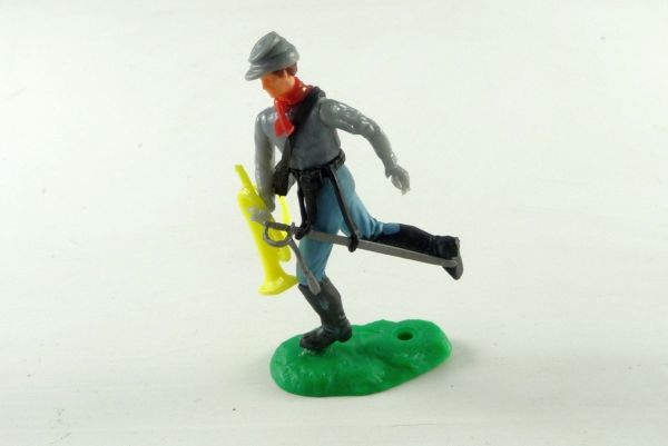Elastolin Confederate Army soldier on foot running with trumpet and sabre