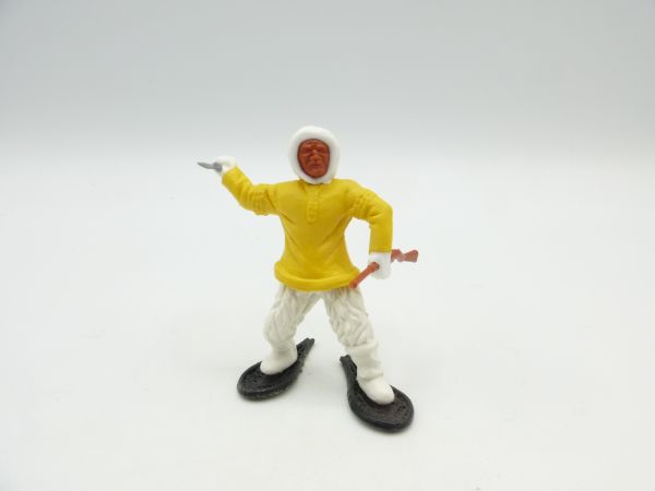 Timpo Toys Eskimo mit Messer + Gewehr, gelb mit weißen Beinen