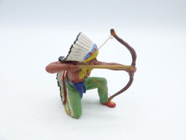 Elastolin 7 cm Indianer kniend mit Bogen, Nr. 6830, grüne Hose