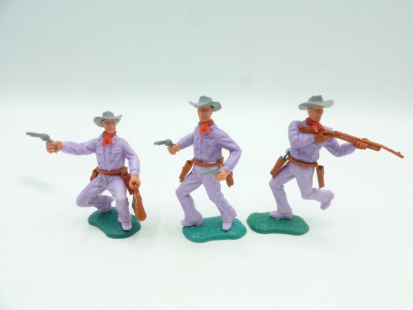 Timpo Toys 3 Cowboys 2. Version, flieder - tolle Farbkombi