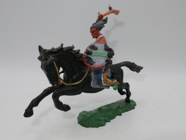 Elastolin 7 cm Indian on horseback with club, No. 6852 - no defects