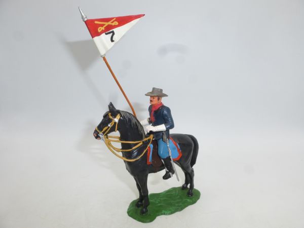 Elastolin 7 cm US Kavallerist zu Pferd mit Wimpel, Nr. 7032