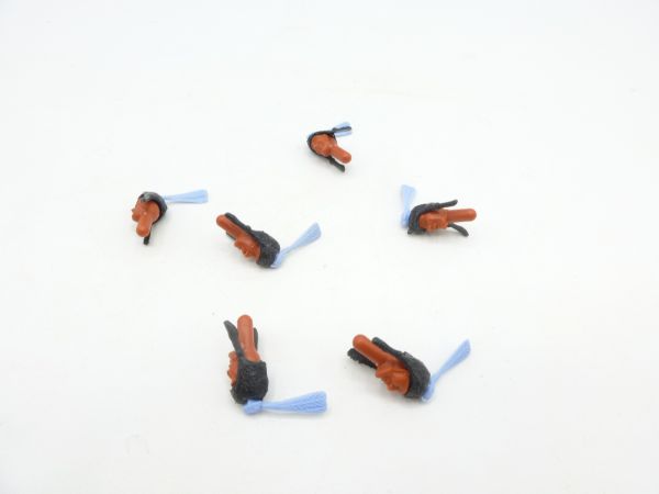 Timpo Toys 6 Indianerköpfe mit seltener hellblauer Feder