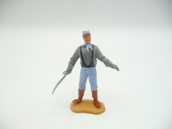 Timpo Toys Confederate Army soldier with black braces, standing with sabre