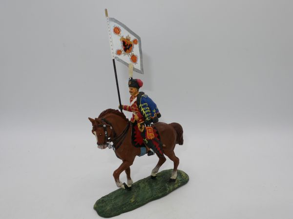 Lineol Duscha Napoleonischer Reiter zu Pferd mit Fahne (7 cm / 1:24)