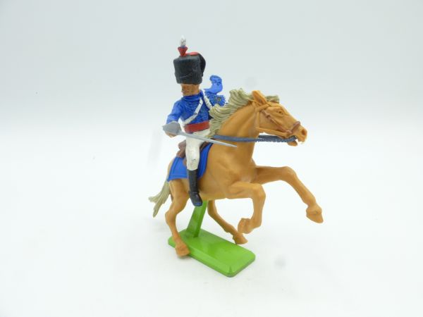 Britains Deetail Waterloo soldier riding, sabre sideways, blue uniform