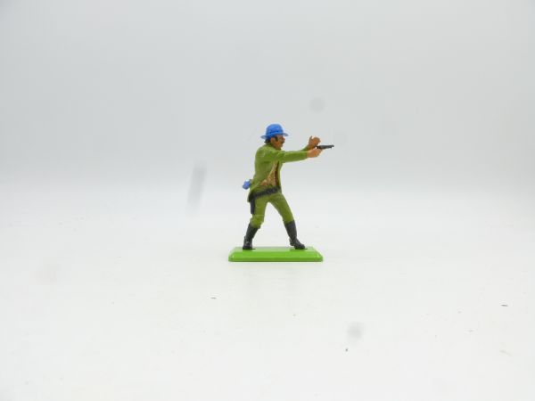Britains Deetail Cowboy standing, shooting pistol ambidextrously, deep lime green