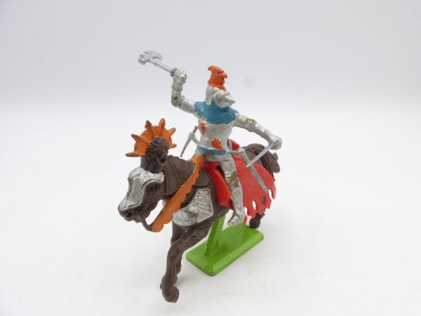Britains Deetail Silver Knight riding with sword + battle axe