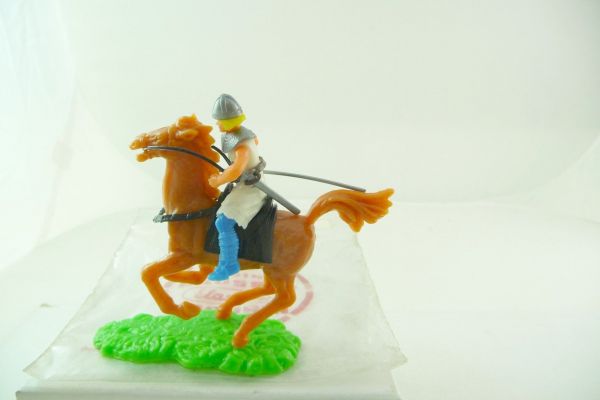 Elastolin 5,4 cm Normanne zu Pferd mit Schwert + Lanze / Speer, weiß